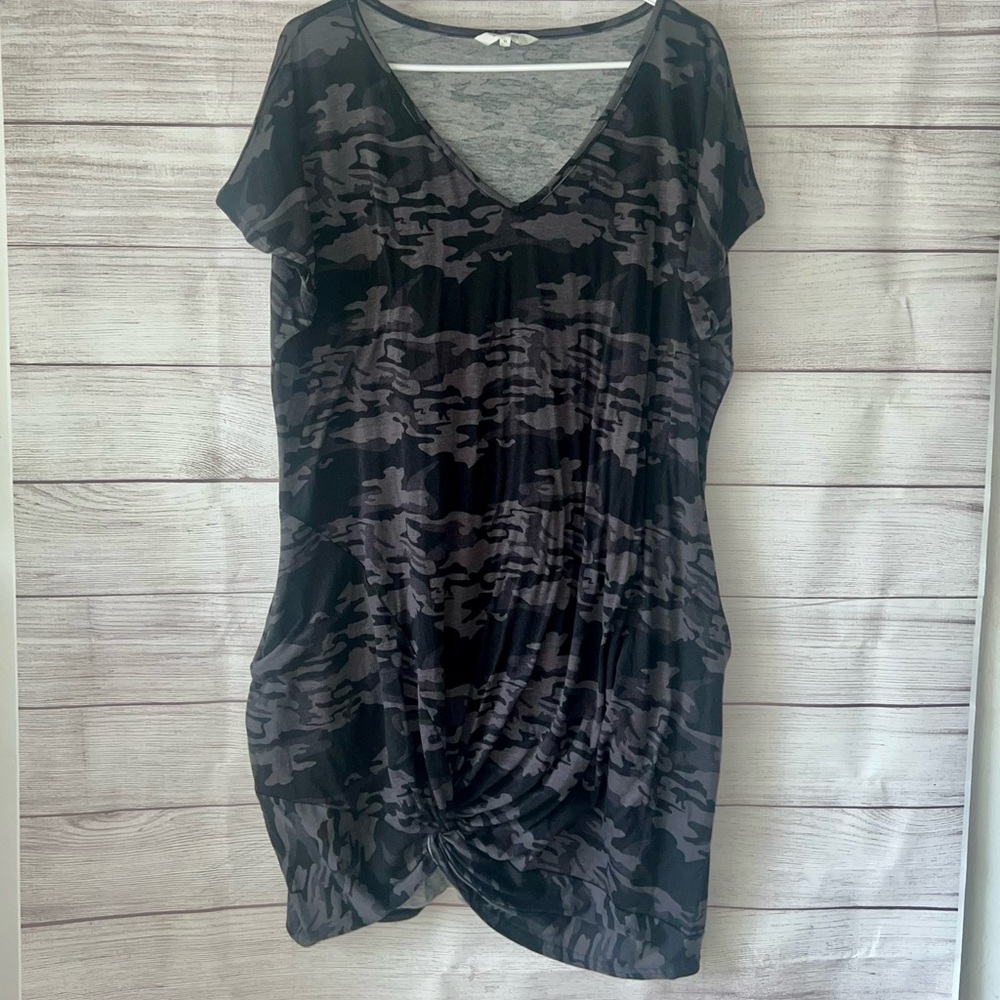 Amaryllis Black and Gray Camo Patterned Dress